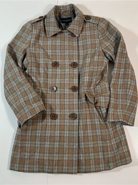 Banana Republic Plaid Wool Blend Peacoat Size M